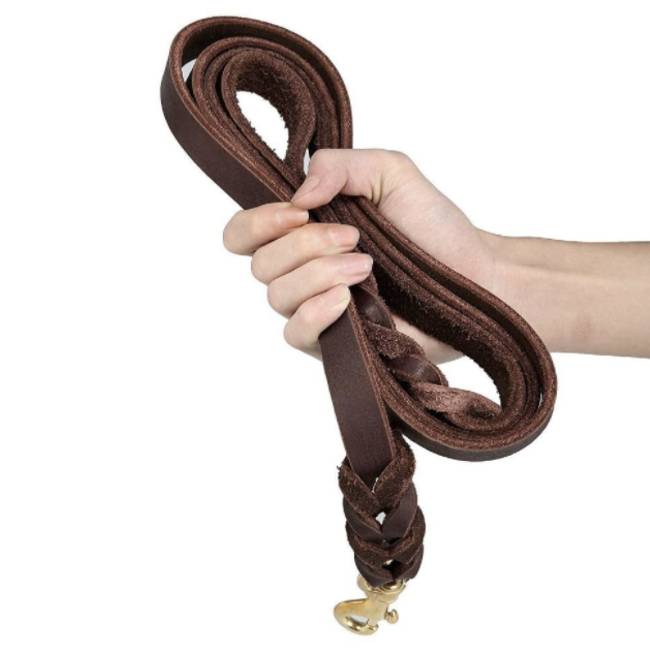 8 feet Braided Genuine Leather Dog Training Leash
